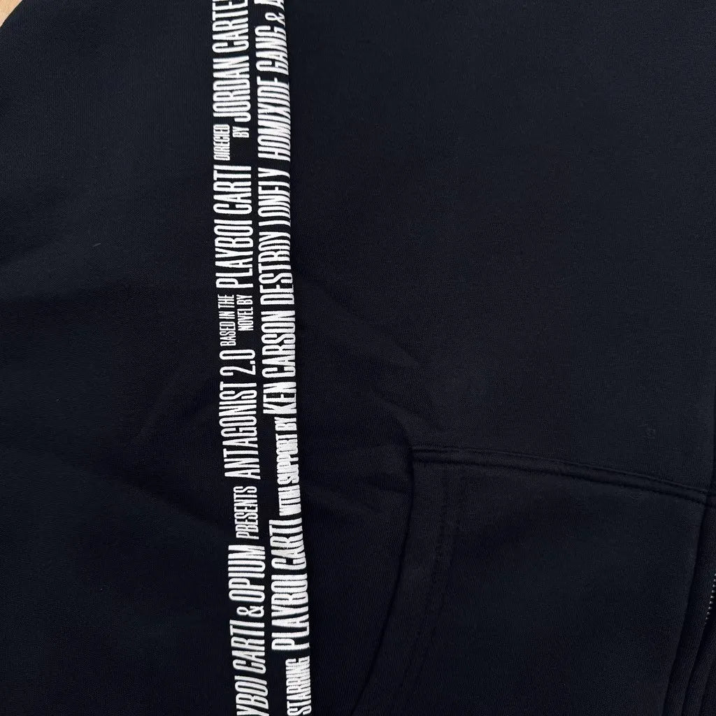Black Bold Print Graphic Zip Hoodie