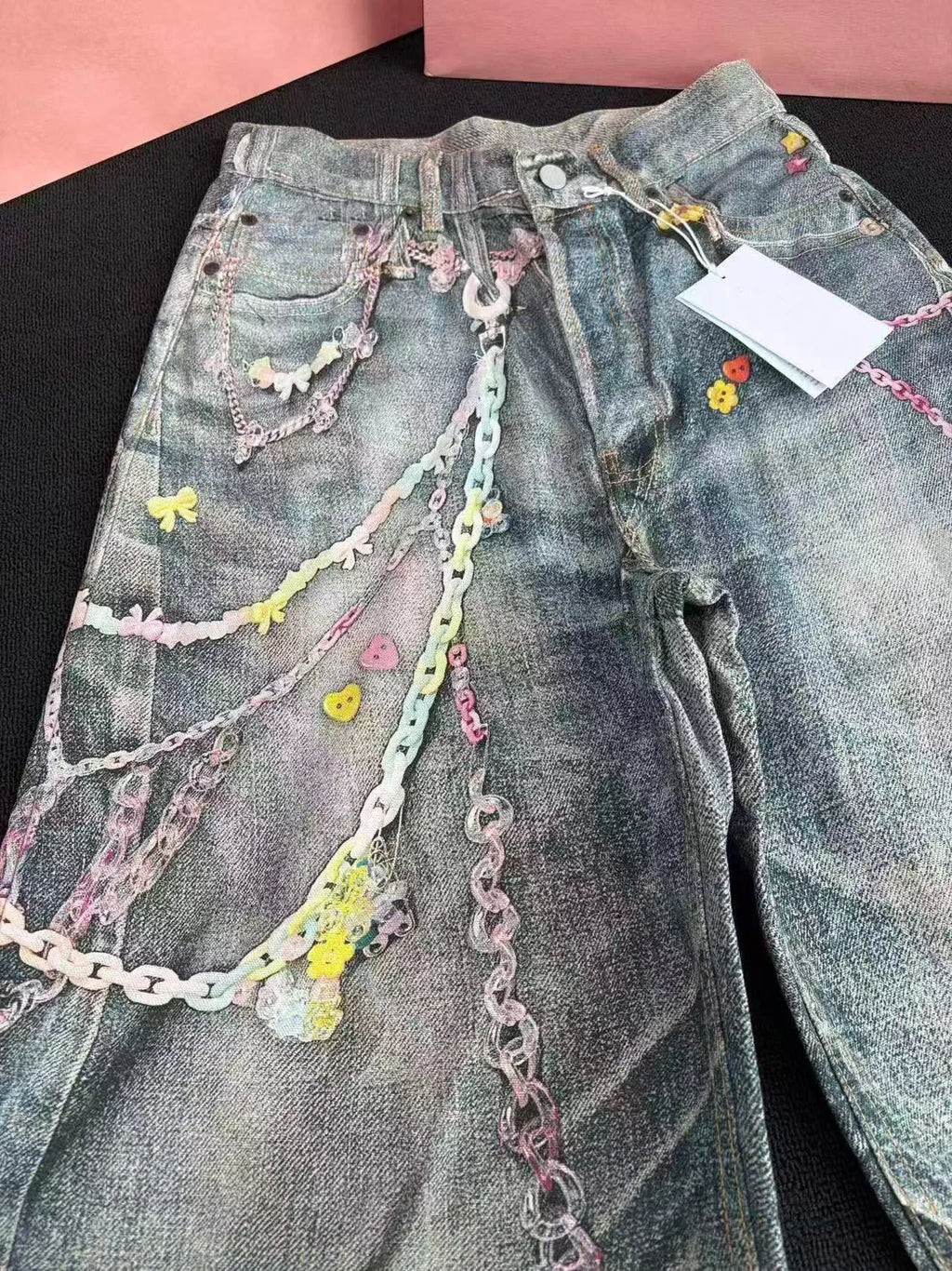 White Candy Chain Straight-Leg Jeans