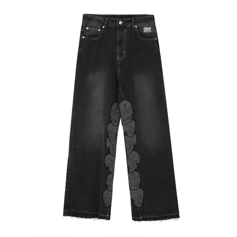 Black Skull Straight-Leg Jeans