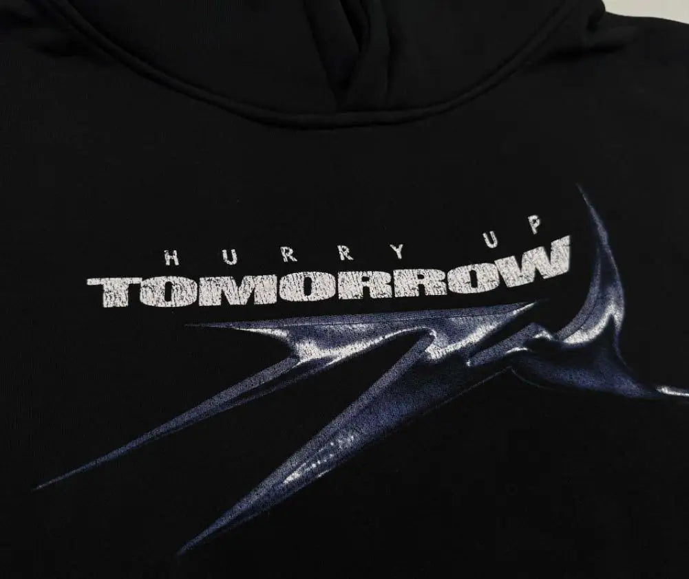 Black Hurry Tomorrow Pop Graphic Hoodie