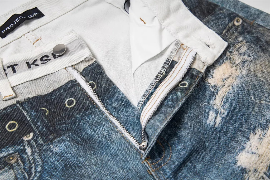 Blue Dual Waist Graphic Jeans