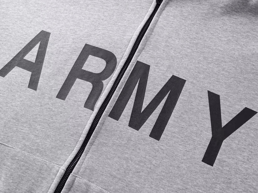 Army Grey Graphic Zip Hoodie