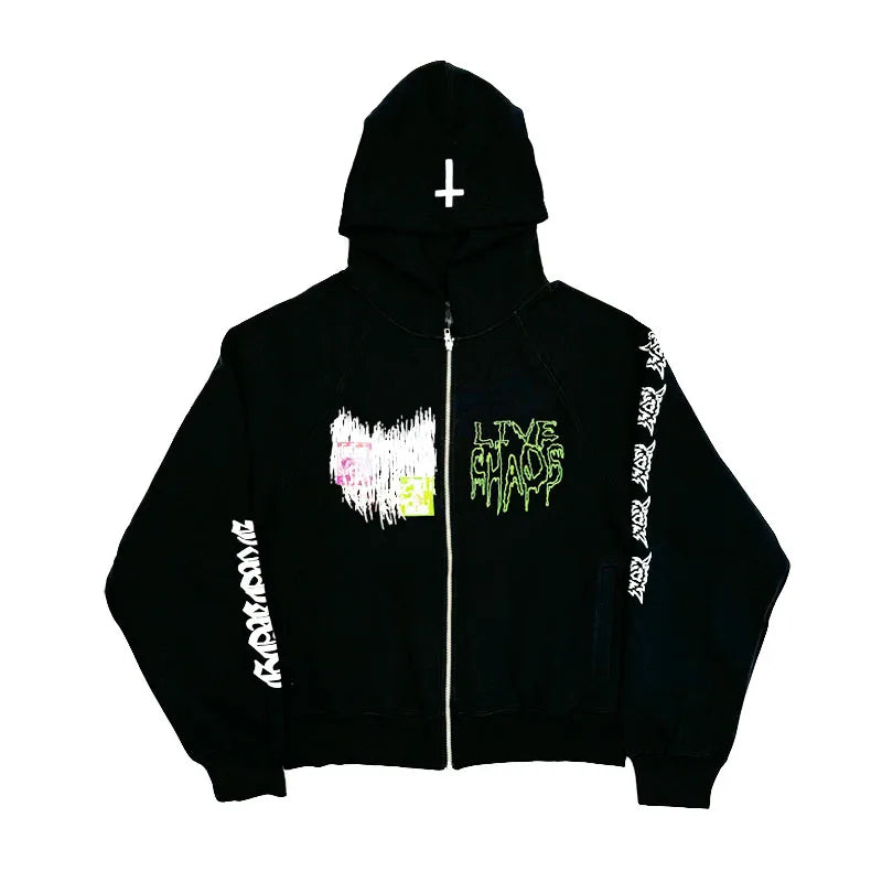 Black Hate Bold Print Graphic Hoodie