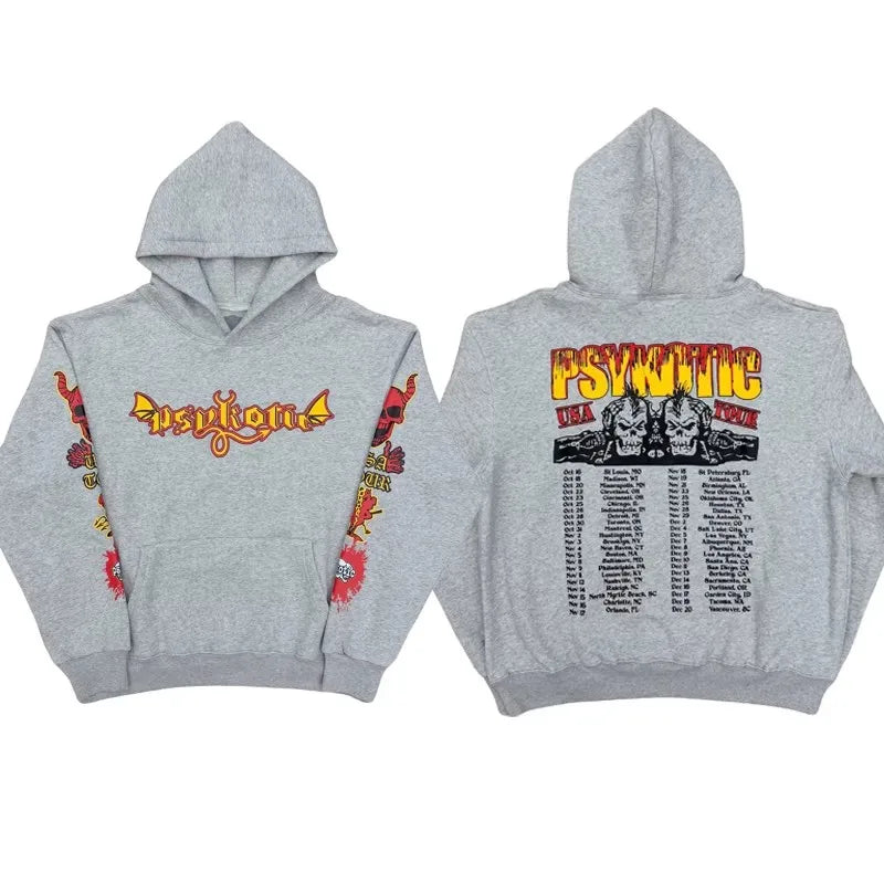 Psykotic Skull Grey USA Graphic Hoodie