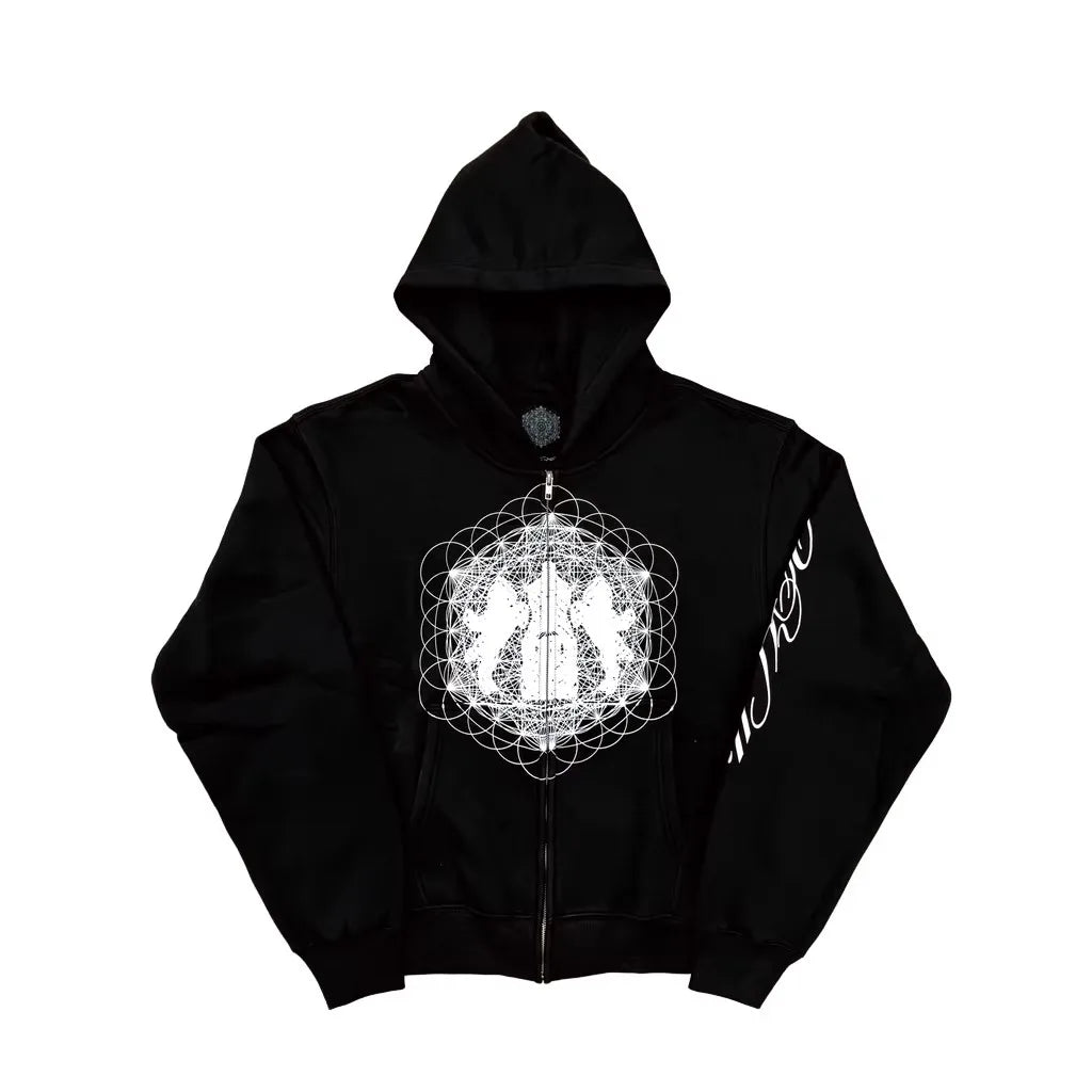 Black Star Cross Graphic Zip Hoodie