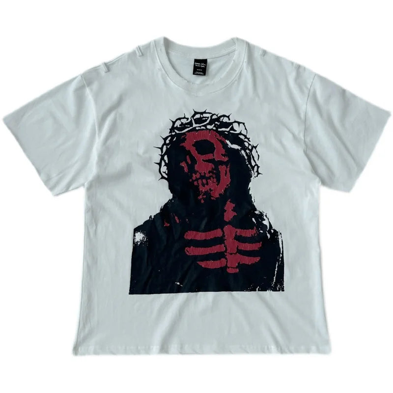 Beige Jesus Skull Graphic Tee