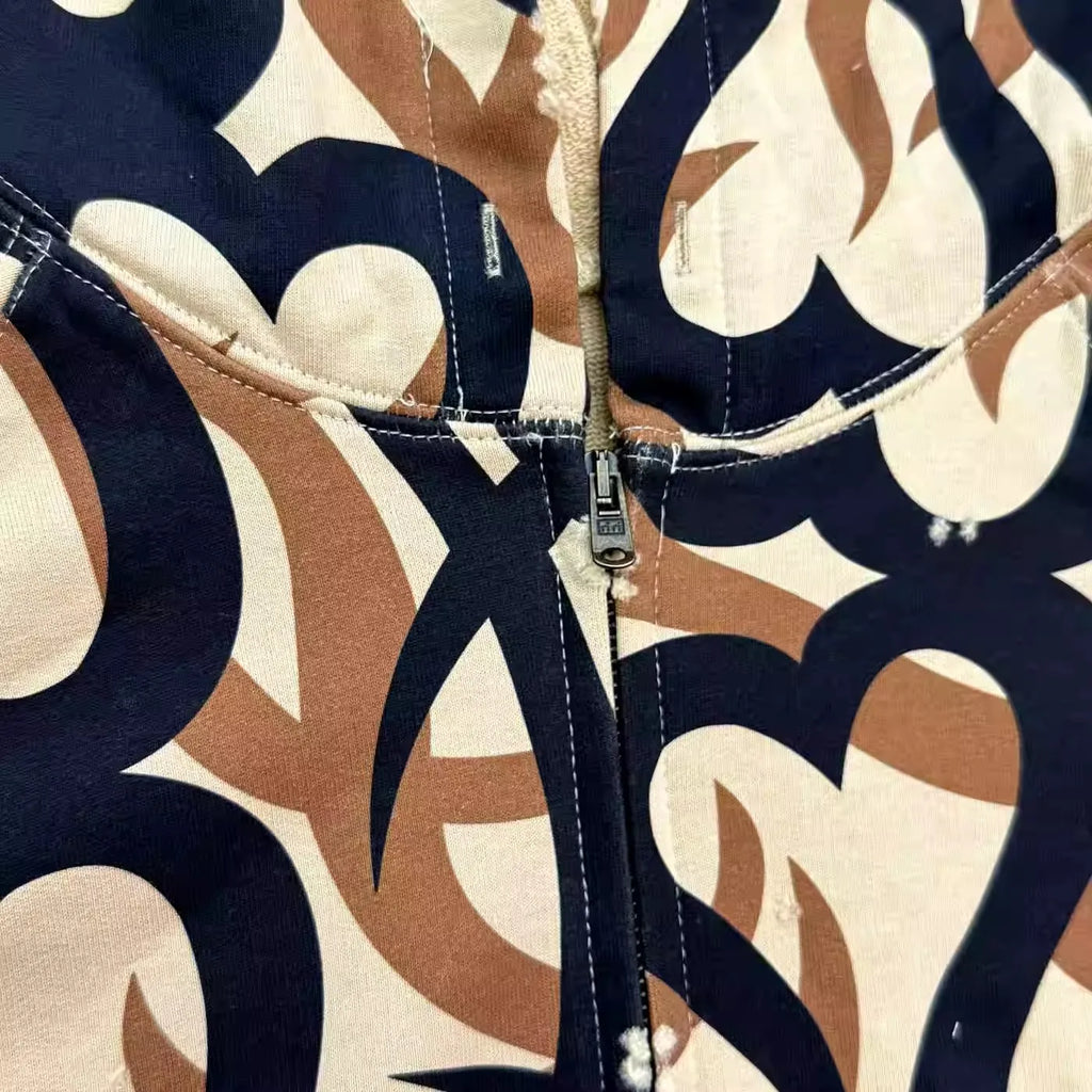 Black Tribal Camo Graphic Zip Hoodie