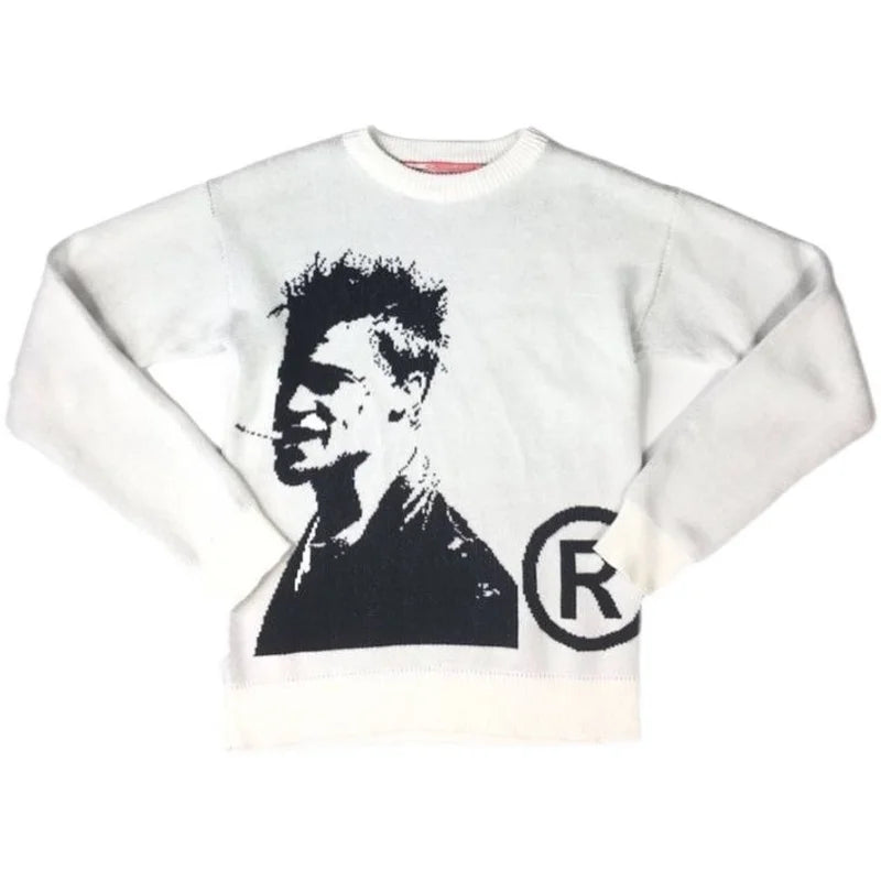 Navy Knit Plug Graphic Sweater