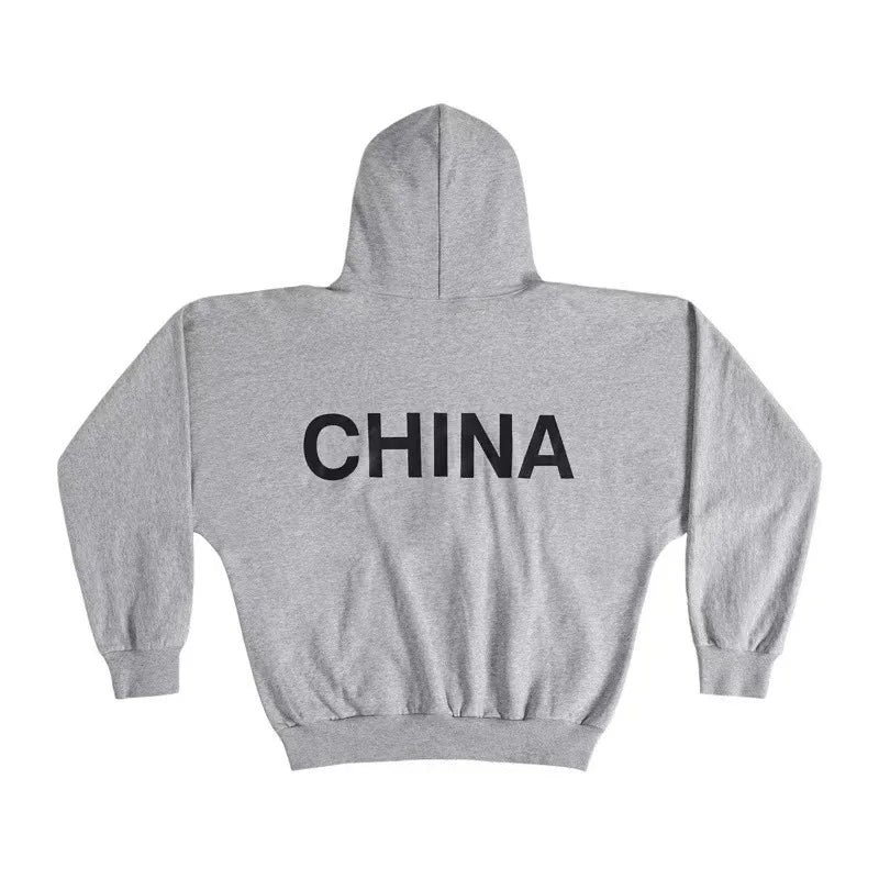 Beige Sznx China Graphic Zip Hoodie