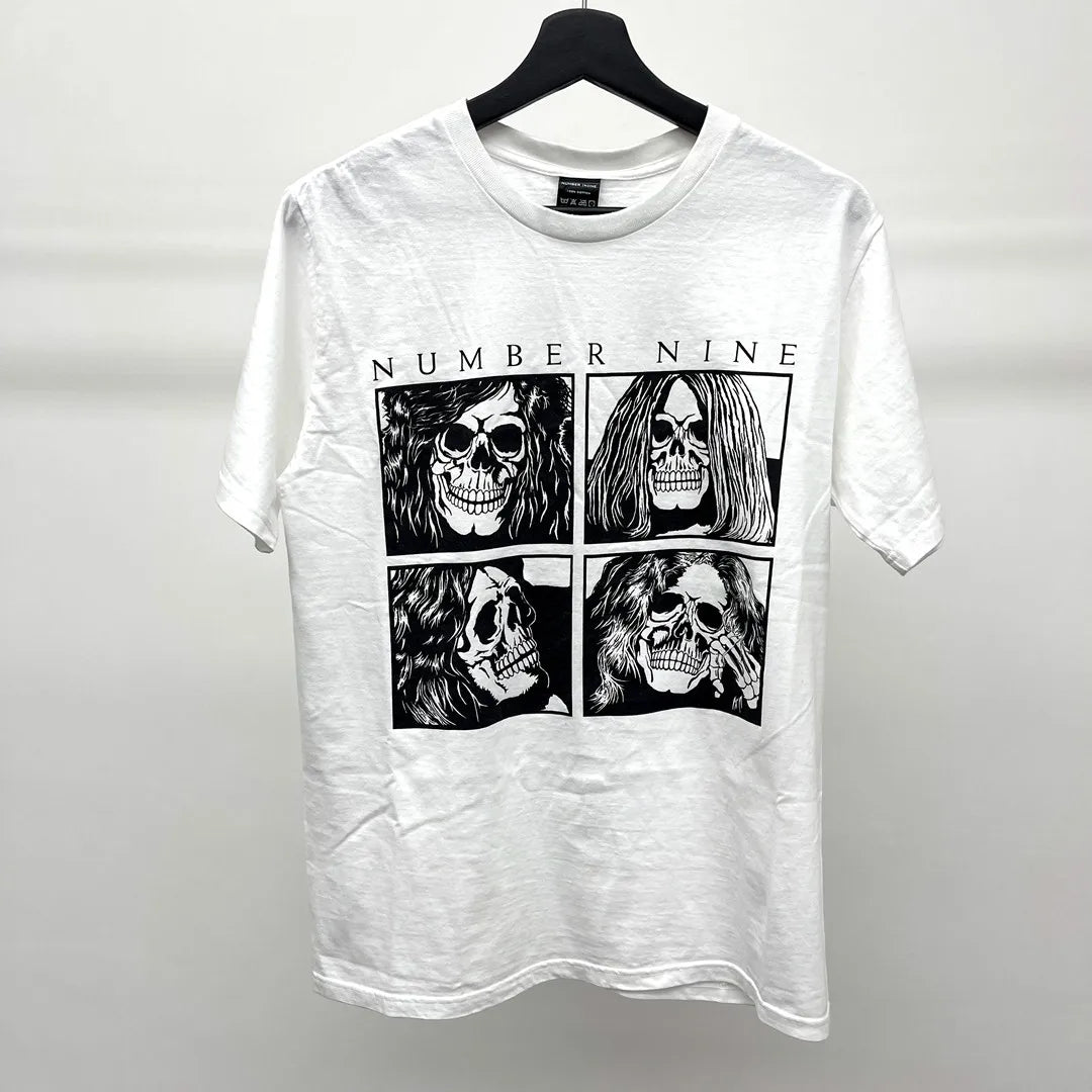 Beige Rock Band Skull Graphic Tee