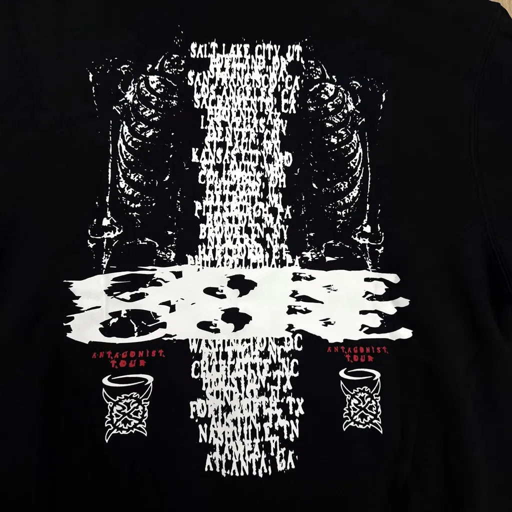 Black Cross Graphic Zip Hoodie