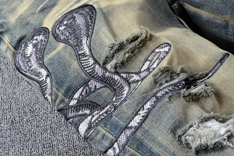 Charcoal Chemist Cobra Snake Graphic Jeans