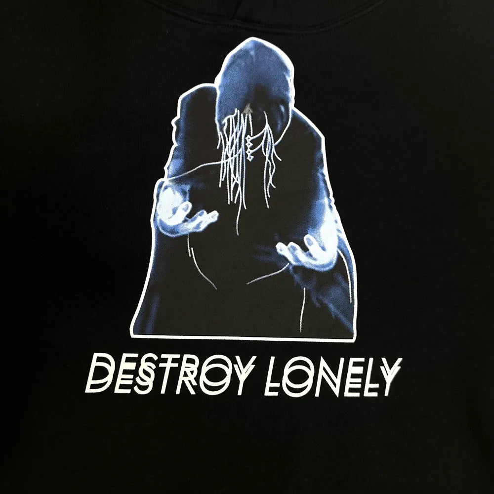 Black Distressed Bold Print Graphic Hoodie
