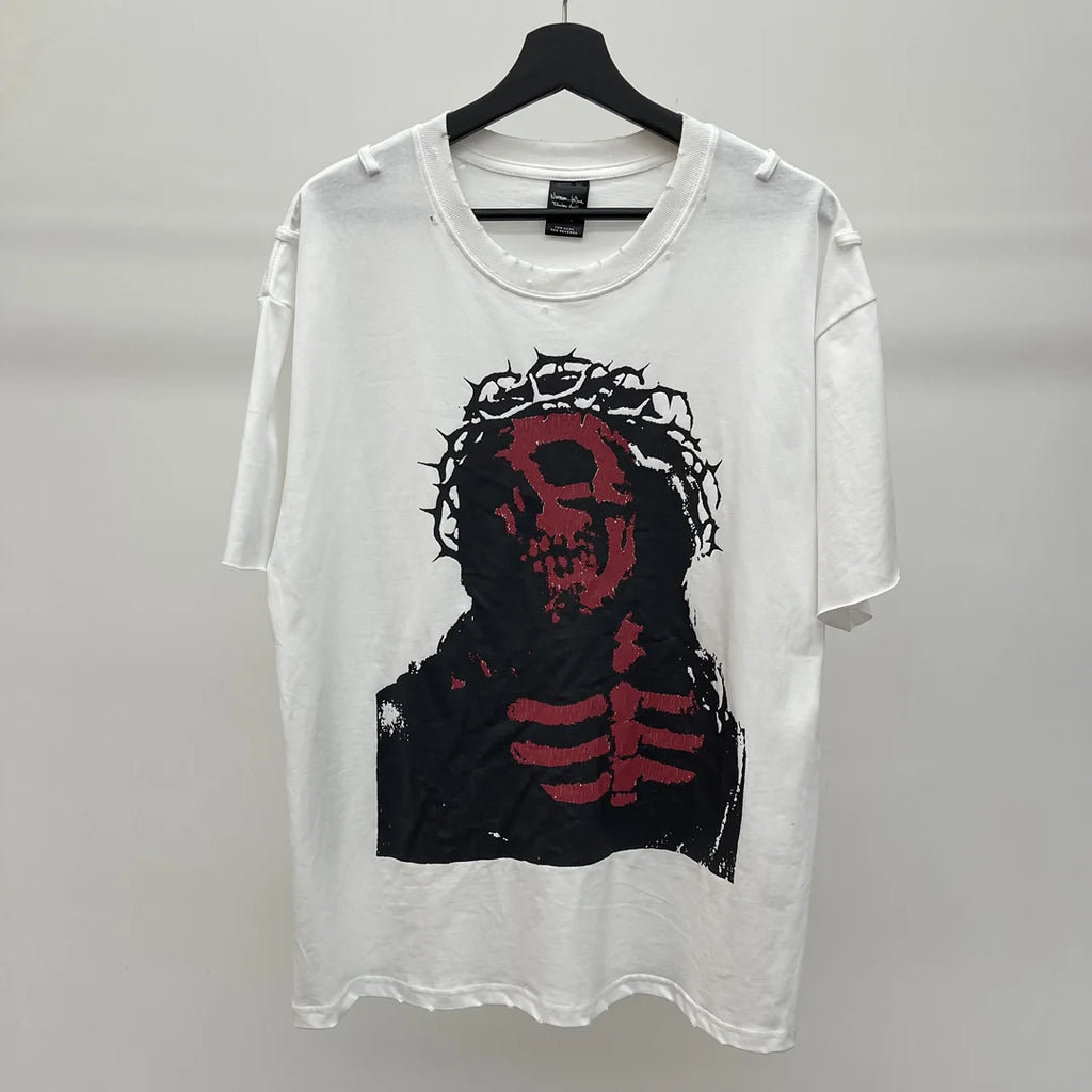 Beige Jesus Skull Graphic Tee