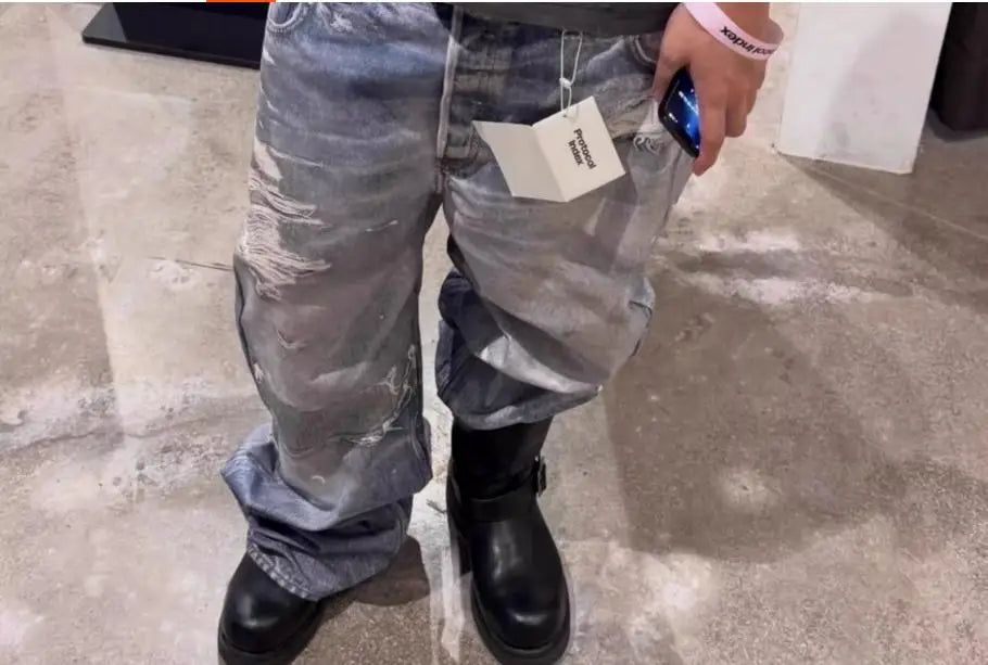 Gray Dual Waist Graphic Jeans