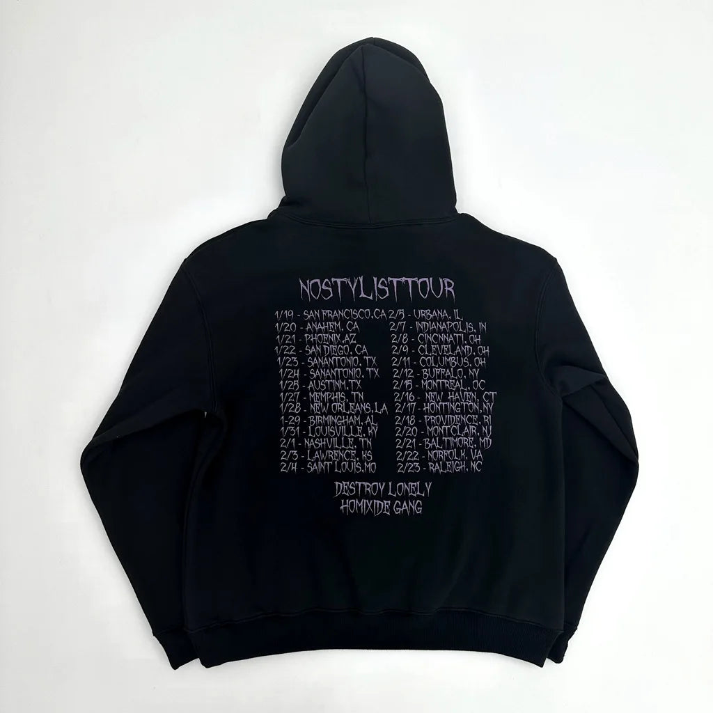 Black Distressed Bold Motif Graphic Hoodie