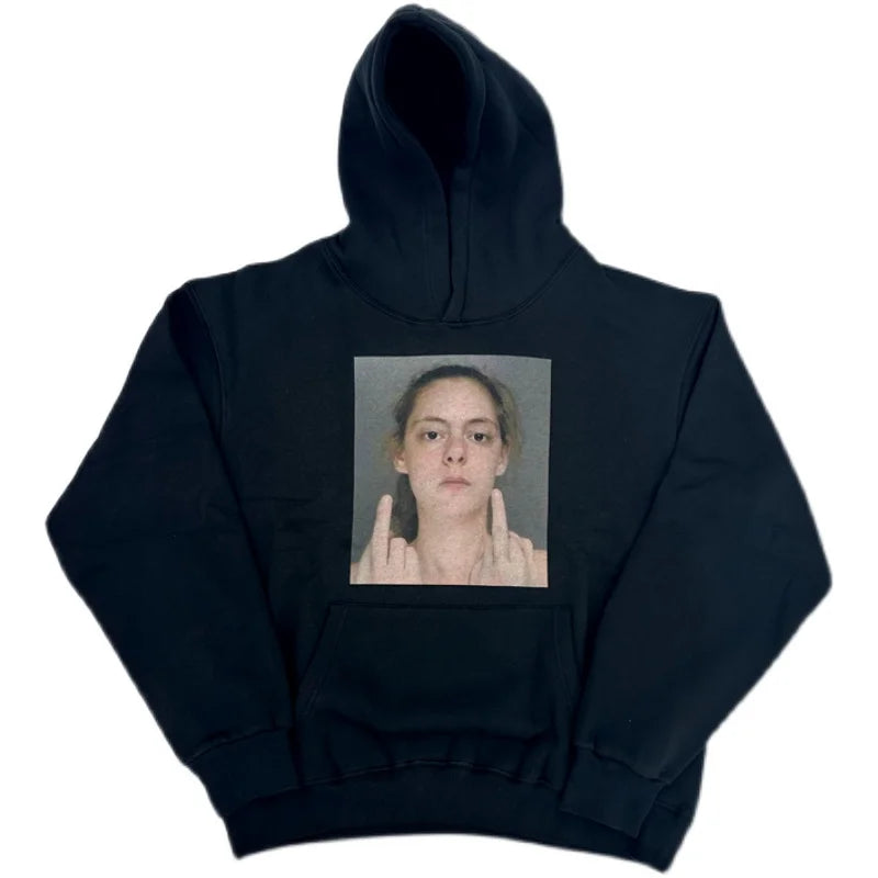 Black Mugshot Finger Lonely Graphic Hoodie