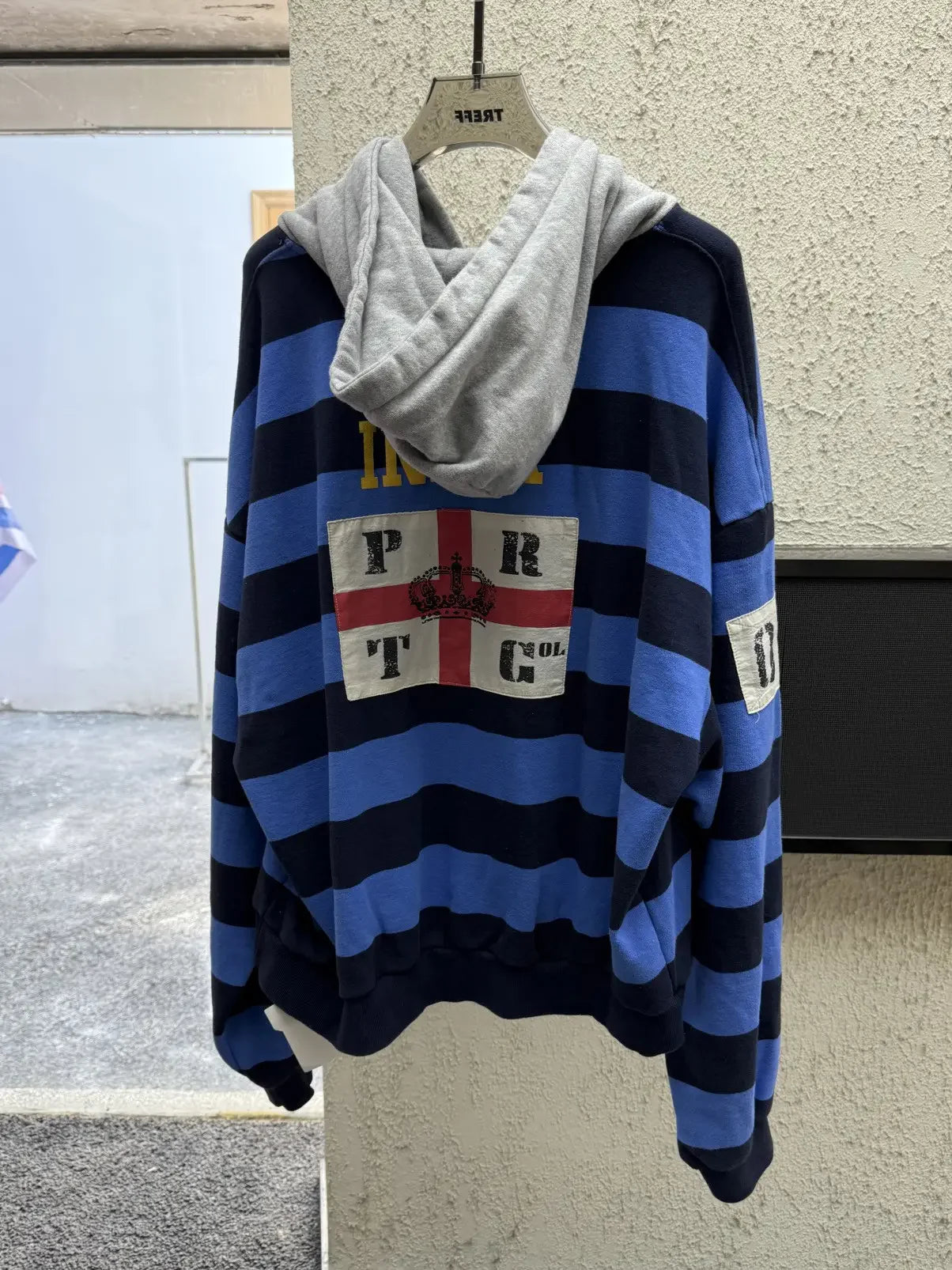 Beige Striped Great Britain Graphic Hoodie
