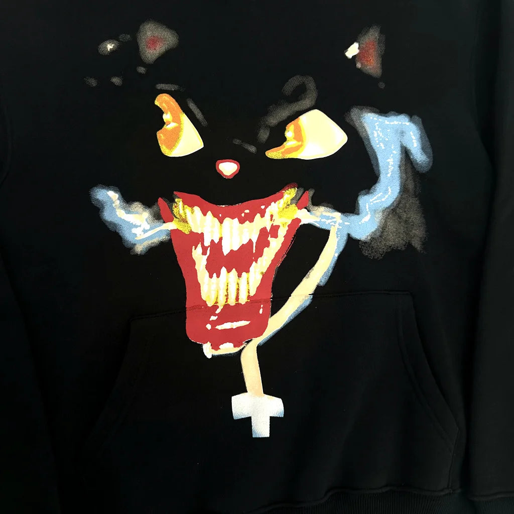 Black Distressed Bold Motif Graphic Hoodie