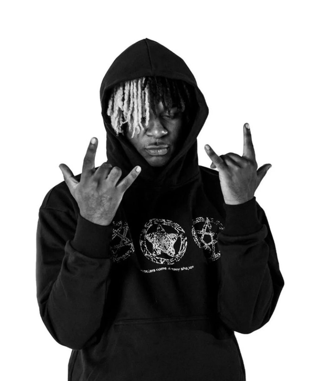 Black Distressed Bold Print Graphic Hoodie