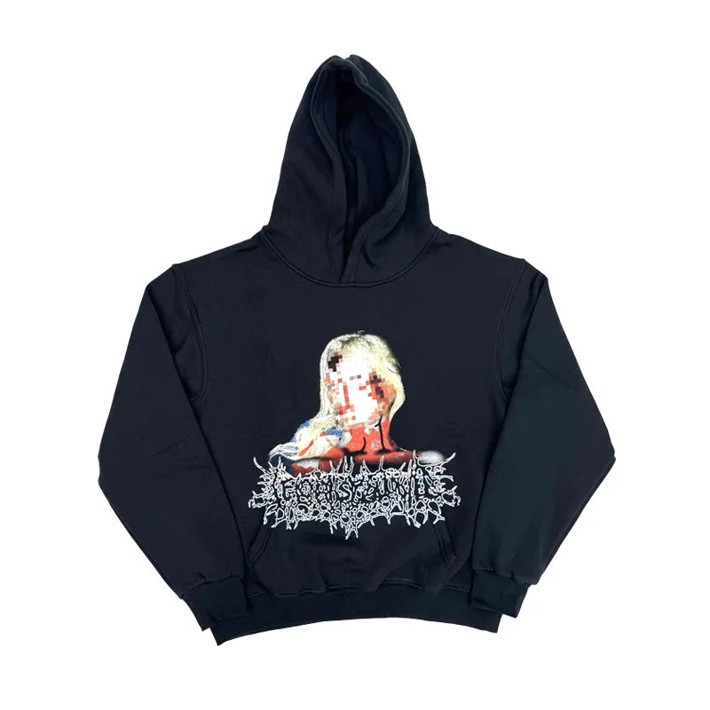 Black Pixel Lady Graphic Hoodie