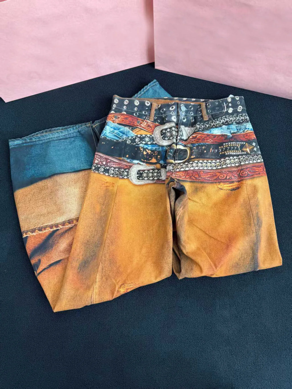 2025 New Digital Printed Belt 2006M Denim Zipper Slim Fit Straight PANT Jeans Cotton Denim Pants Casual Jeans Size s-XL #R020