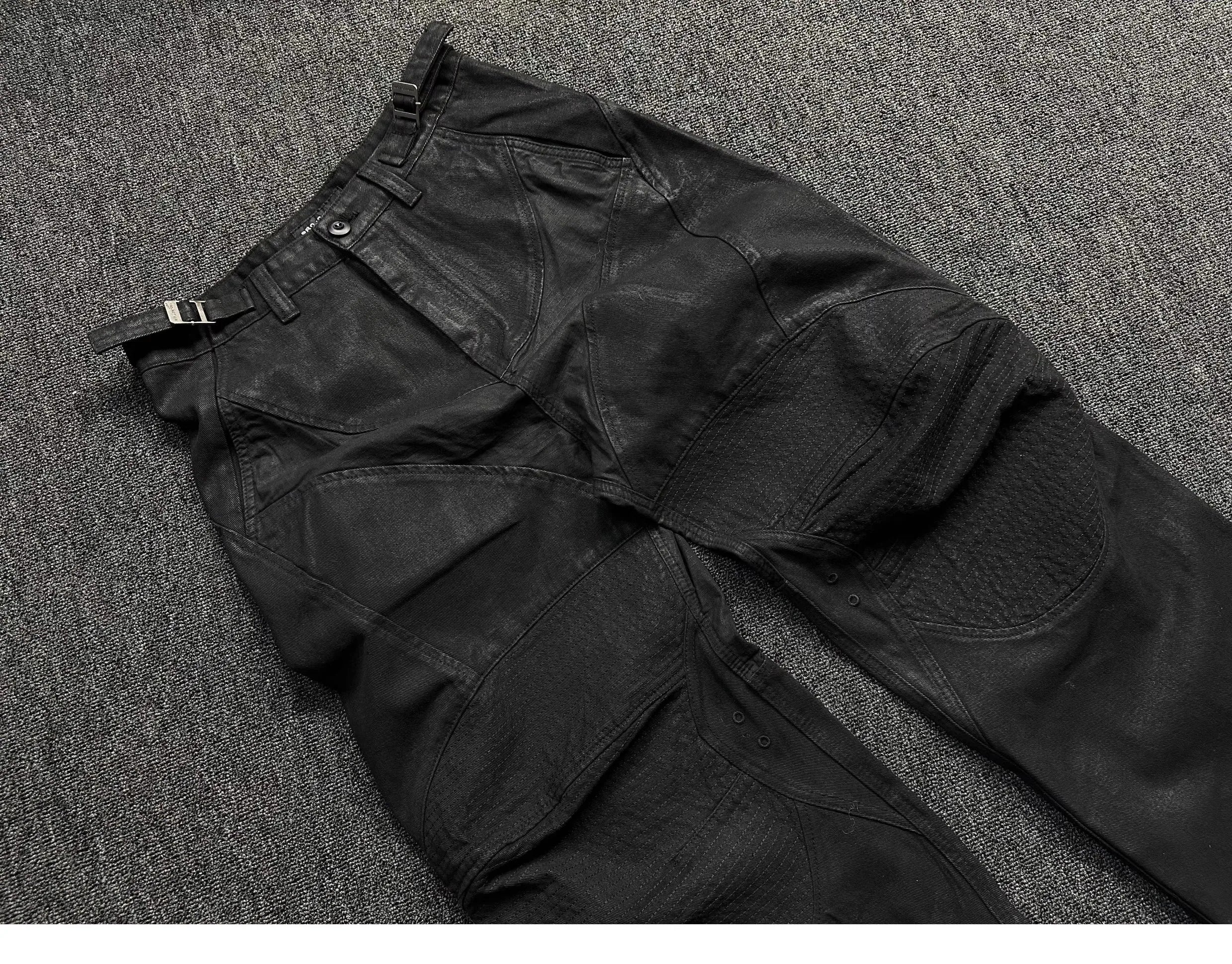 Beige Coating Waxed Motorcycle Graphic Jeans