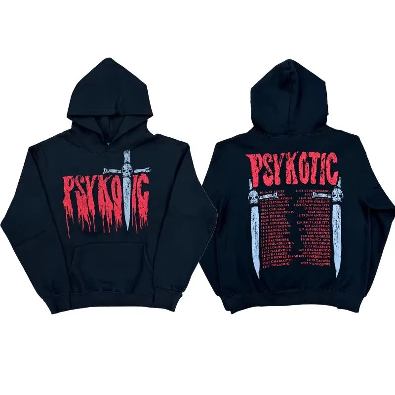 Black Psykotic Skull Sword Graphic Hoodie