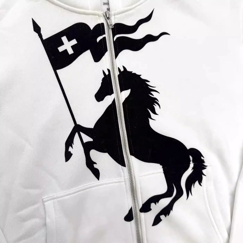 Black Hot Color Graphic Zip Hoodie