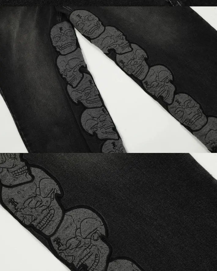 Black Skull Straight-Leg Jeans