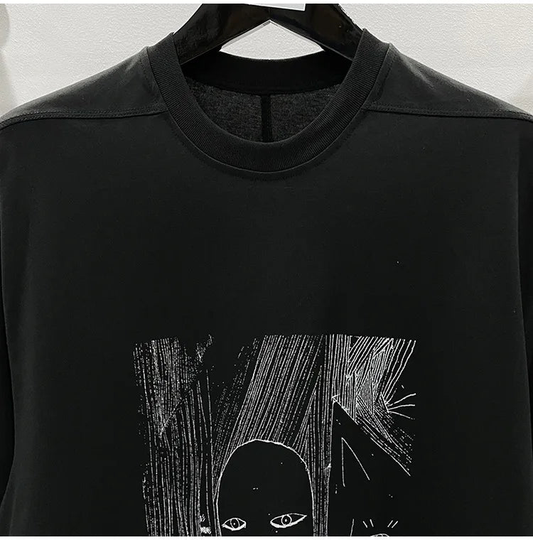 Black Skull Face Loose Graphic Tee