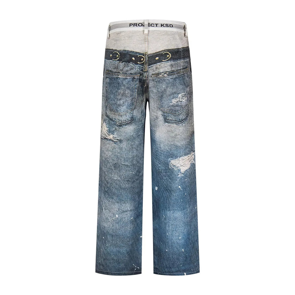 Blue Dual Waist Graphic Jeans