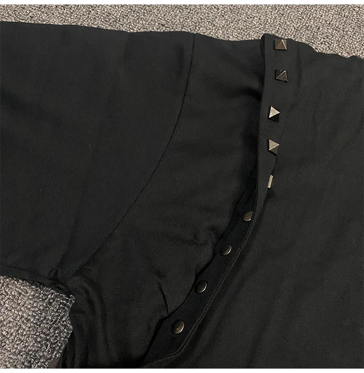 Black Metal Rivet Shoulder Graphic Tee
