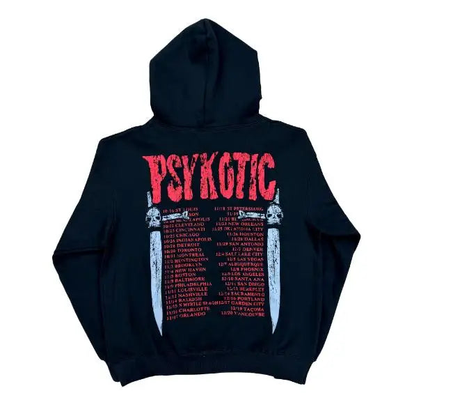Black Psykotic Skull Sword Graphic Hoodie