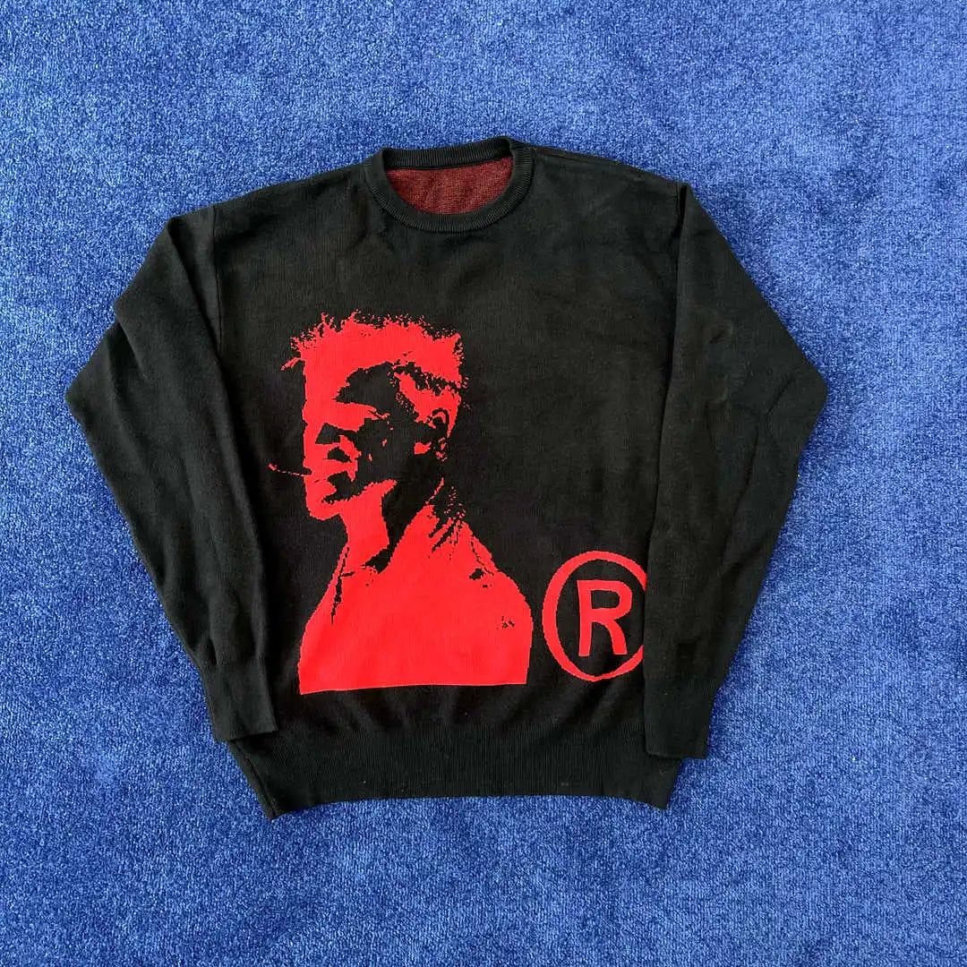 Navy Knit Plug Graphic Sweater