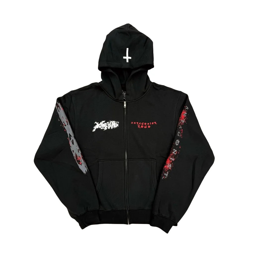Black Cross Graphic Zip Hoodie