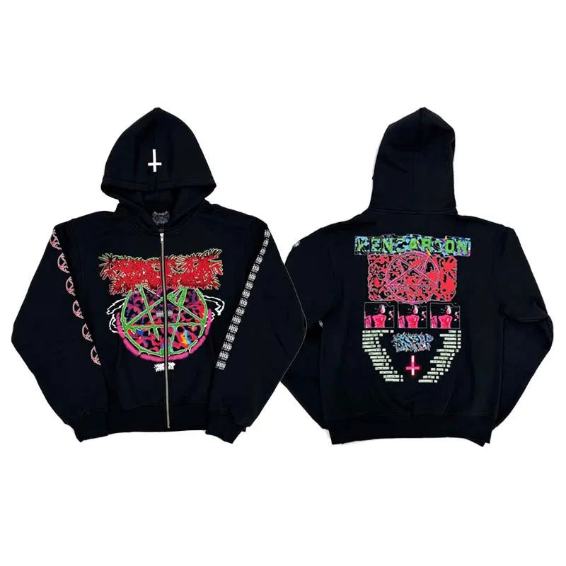 Black Hate Bold Motif Graphic Hoodie