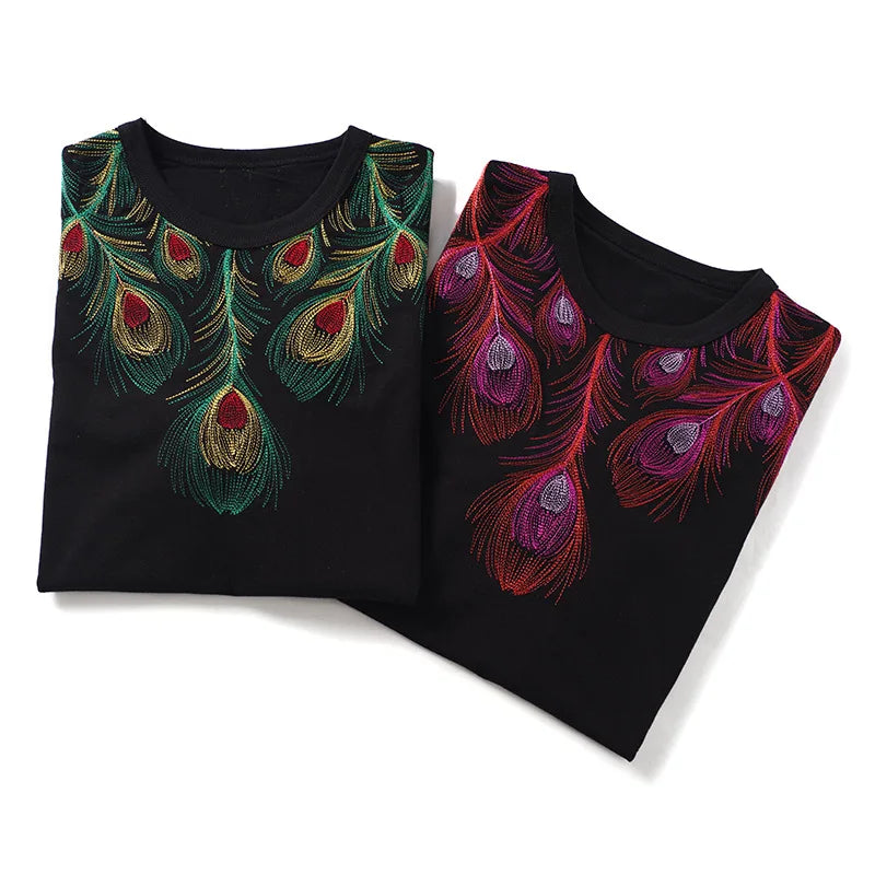 Black Peacock Feather Punk Graphic Tee