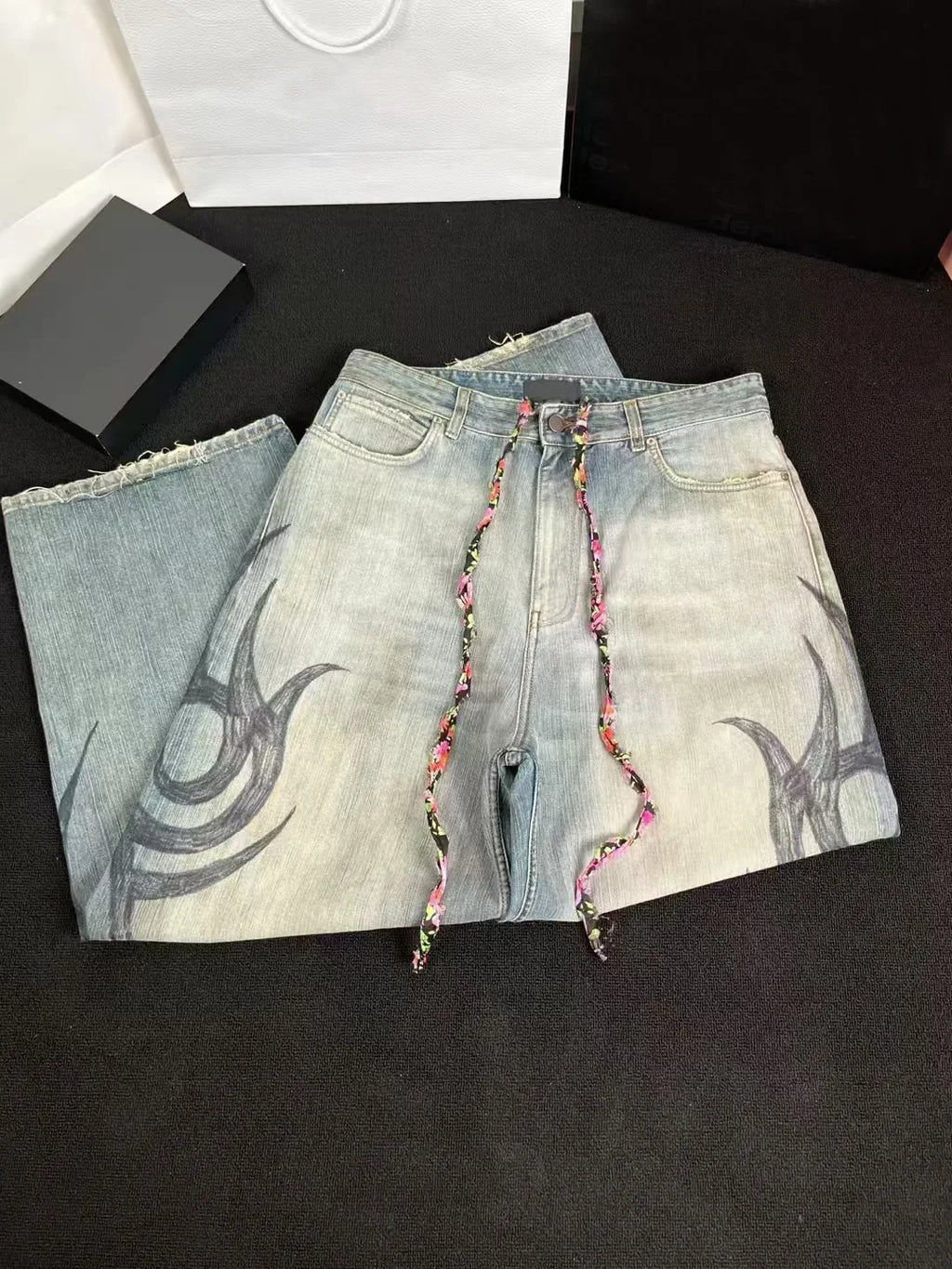 Black Candy Chain Straight-Leg Jeans