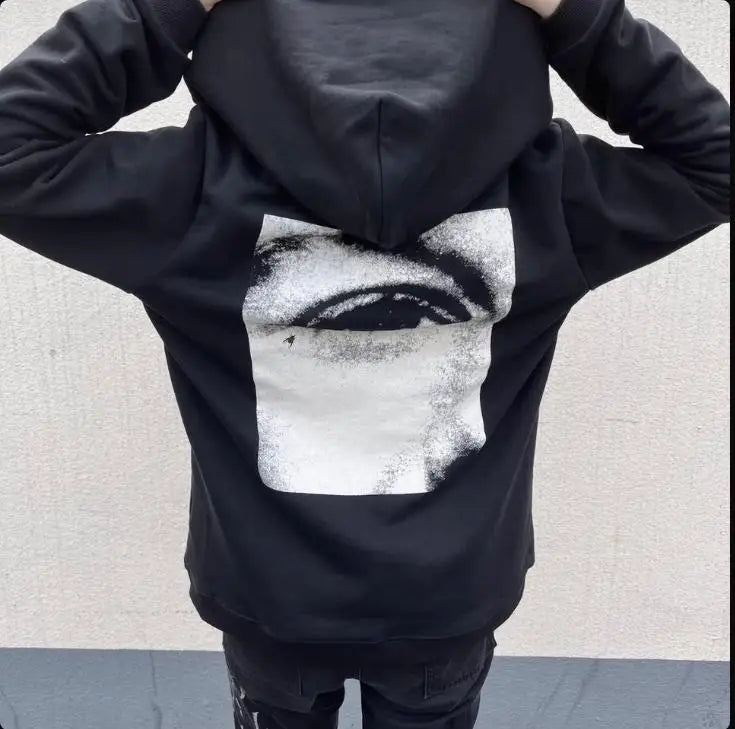 Black Ullover Graphic Zip Hoodie