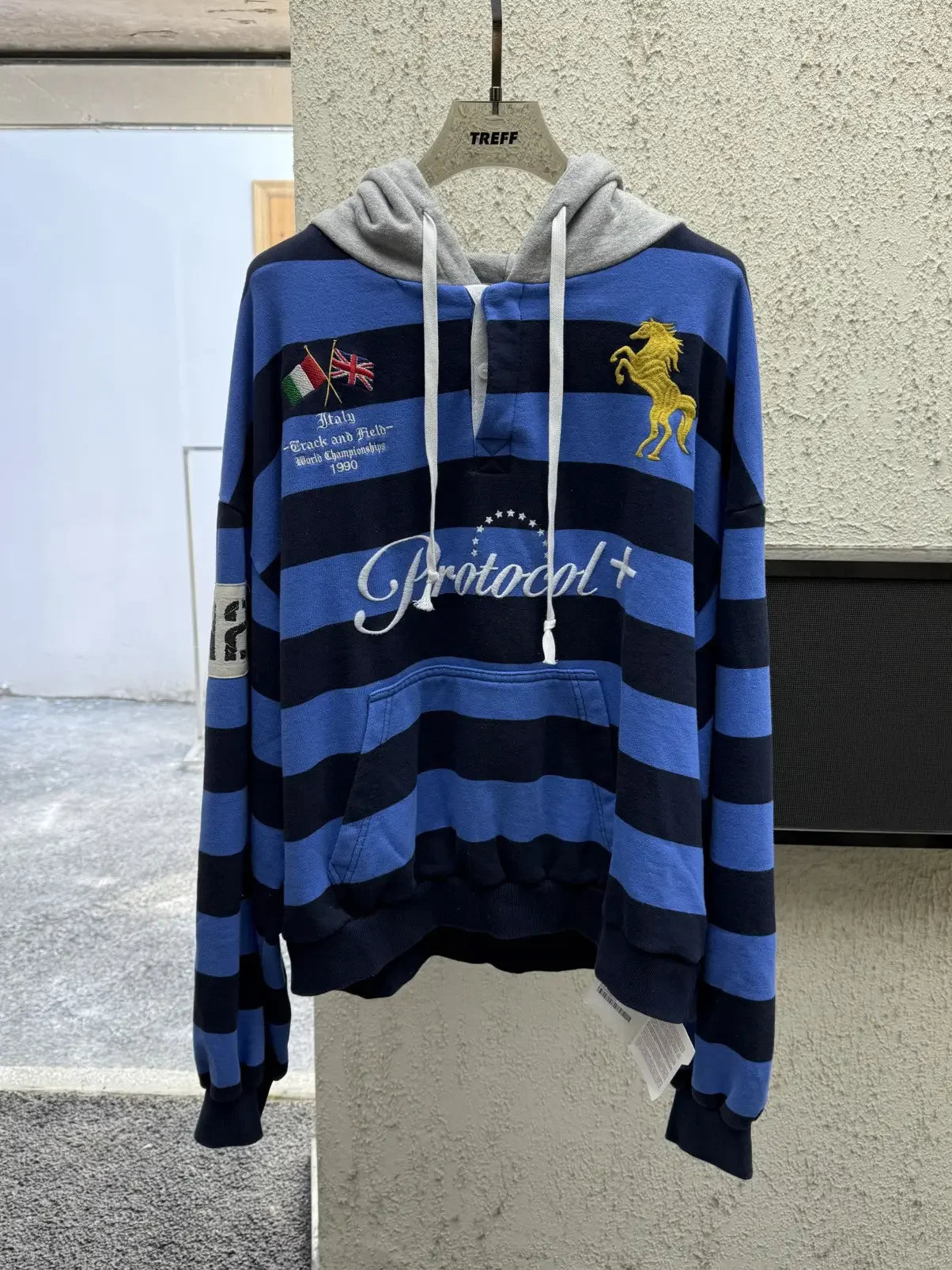 Beige Striped Great Britain Graphic Hoodie