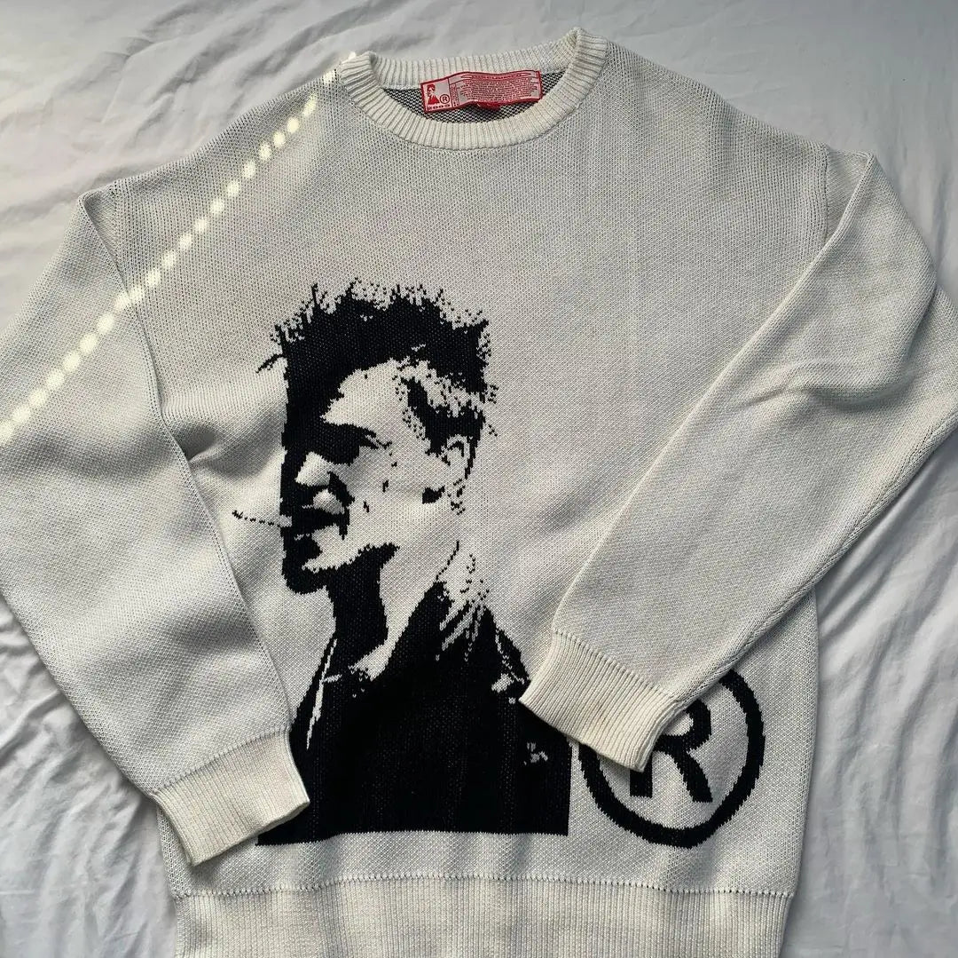 Navy Knit Plug Graphic Sweater