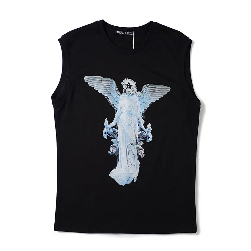 Black Angel Statue Dog Graphic Tank
